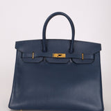 Hermès 1996 Bleu De Prusse Clemence Birkin 35 Retourne GHW - FashioNica