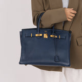 Hermès 1996 Bleu De Prusse Clemence Birkin 35 Retourne GHW - FashioNica