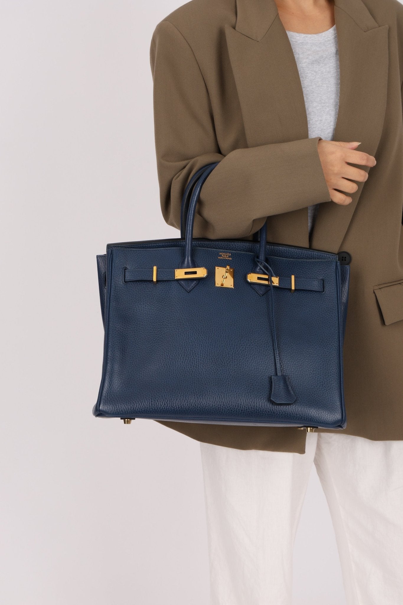 Hermès 1996 Bleu De Prusse Clemence Birkin 35 Retourne GHW - FashioNica