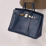 Hermès 1996 Bleu De Prusse Clemence Birkin 35 Retourne GHW - FashioNica