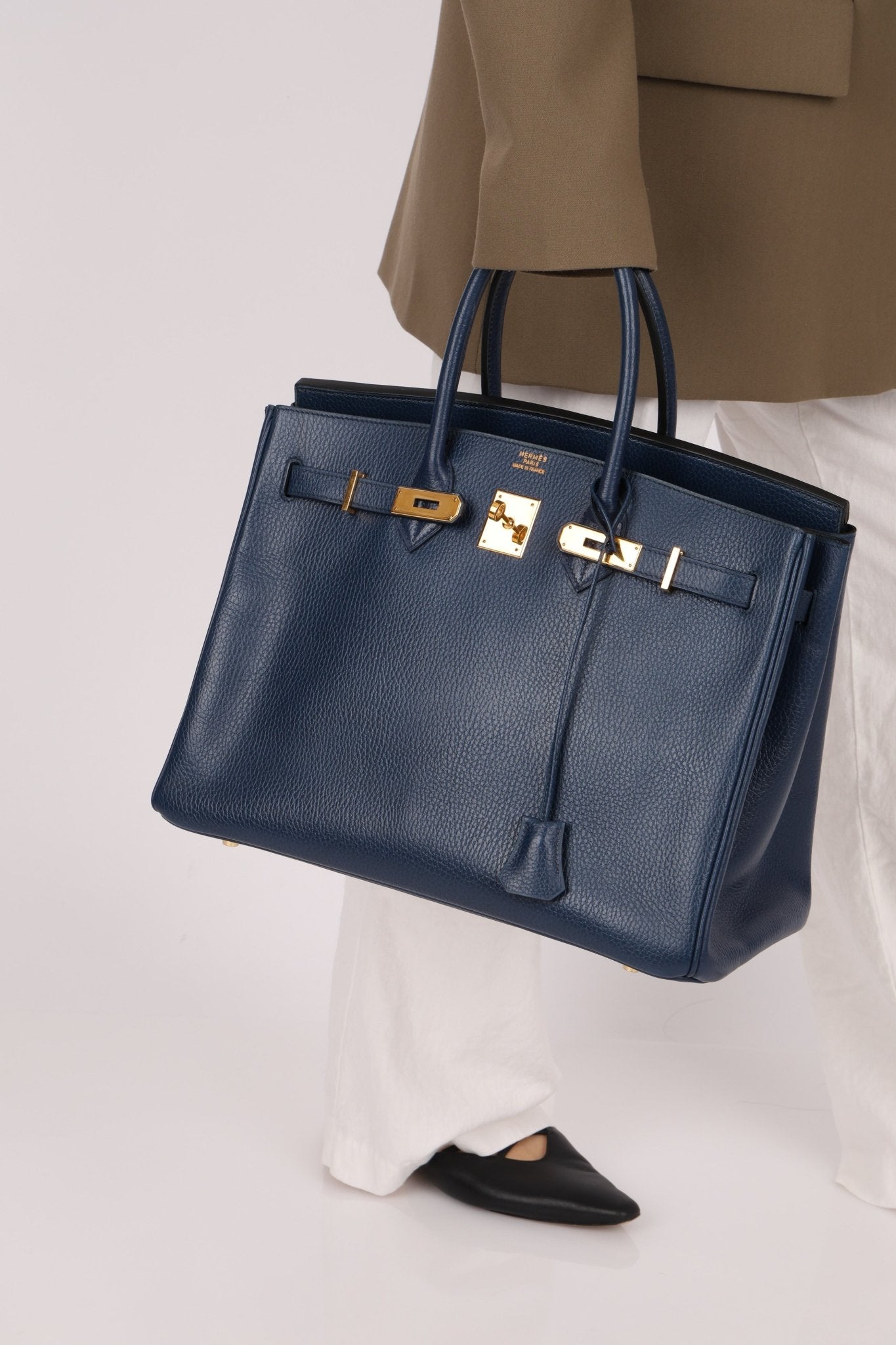 Hermès 1996 Bleu De Prusse Clemence Birkin 35 Retourne GHW - FashioNica