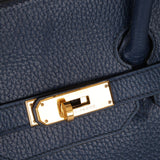 Hermès 1996 Bleu De Prusse Clemence Birkin 35 Retourne GHW - FashioNica