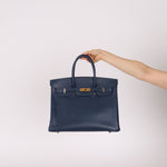 Hermès 1996 Bleu De Prusse Clemence Birkin 35 Retourne GHW - FashioNica