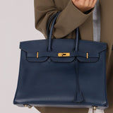 Hermès 1996 Bleu De Prusse Clemence Birkin 35 Retourne GHW - FashioNica