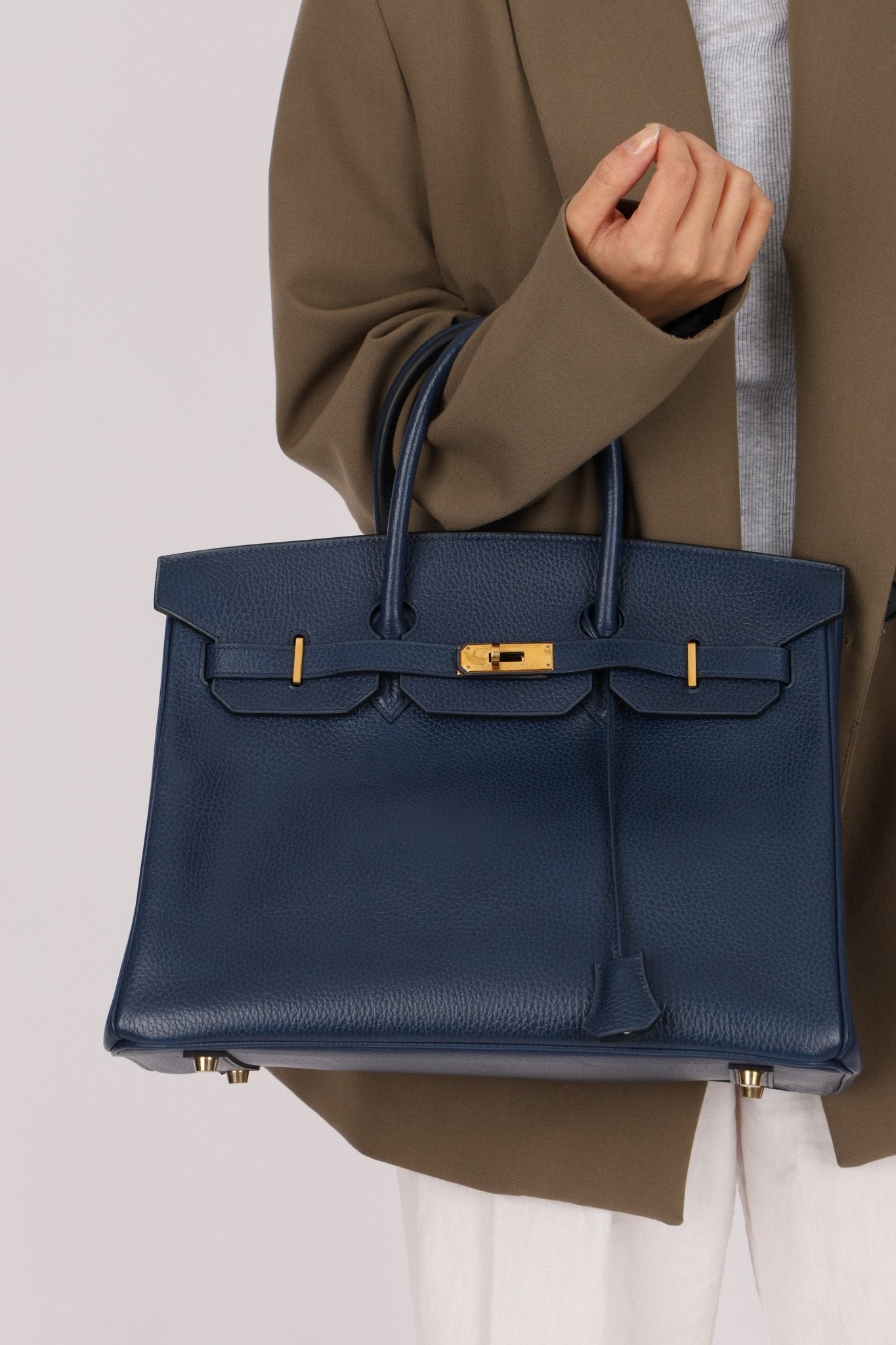 Hermès 1996 Bleu De Prusse Clemence Birkin 35 Retourne GHW - FashioNica