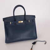 Hermès 1996 Bleu De Prusse Clemence Birkin 35 Retourne GHW - FashioNica