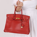 Hermès 1997 Retourne Rouge Vif Ardennes Birkin 35 GHW - FashioNica