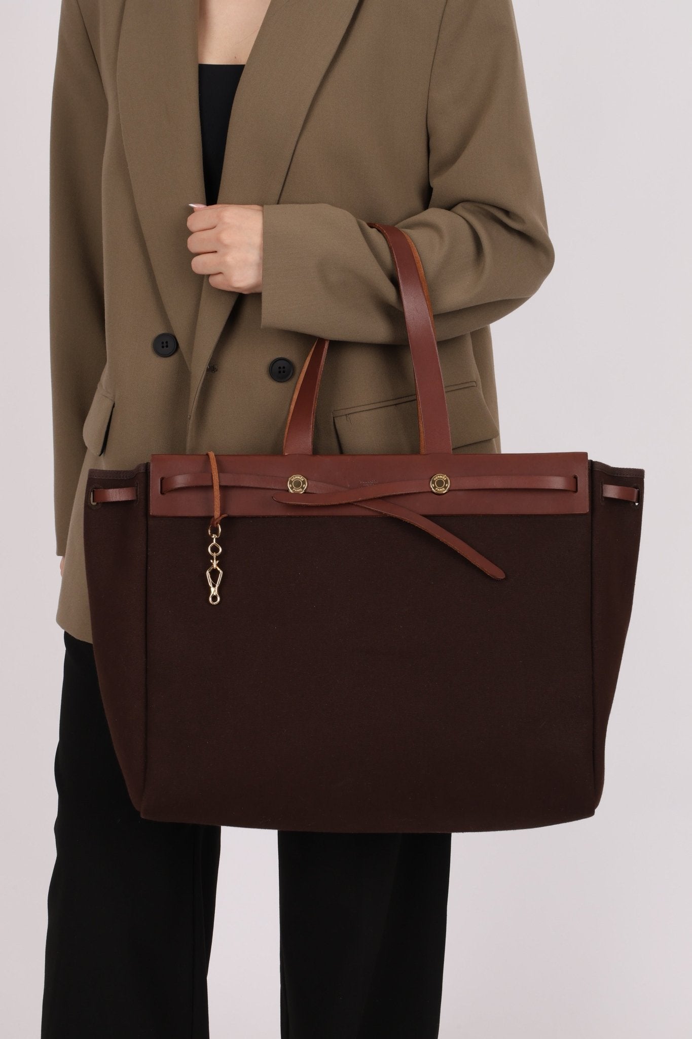 Hermès 2002 Rouge Sellier Vache Hunter and Ebene Toile Cabas Herbag 38 GHW - FashioNica