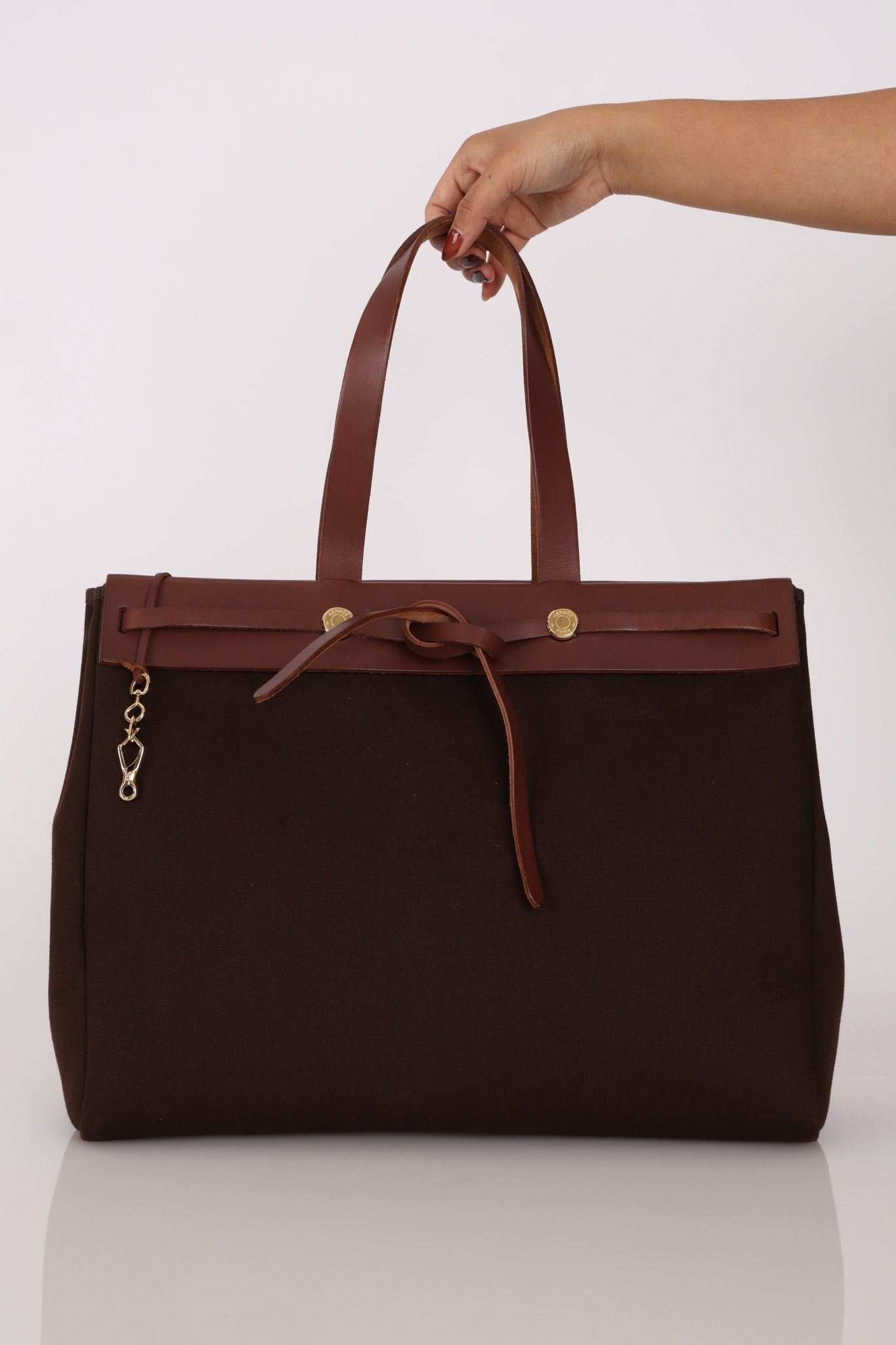 Hermès 2002 Rouge Sellier Vache Hunter and Ebene Toile Cabas Herbag 38 GHW - FashioNica