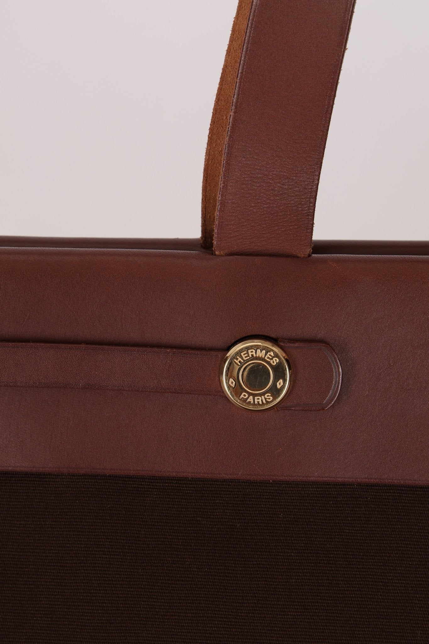 Hermès 2002 Rouge Sellier Vache Hunter and Ebene Toile Cabas Herbag 38 GHW - FashioNica