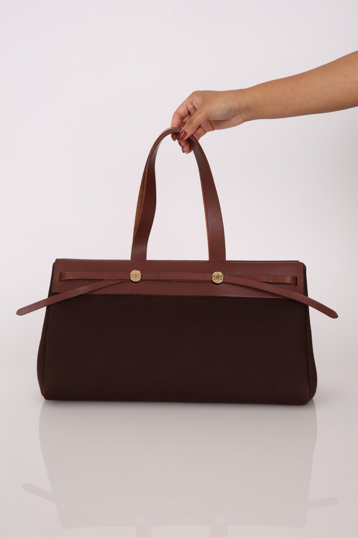 Hermès 2002 Rouge Sellier Vache Hunter and Ebene Toile Cabas Herbag 38 GHW - FashioNica