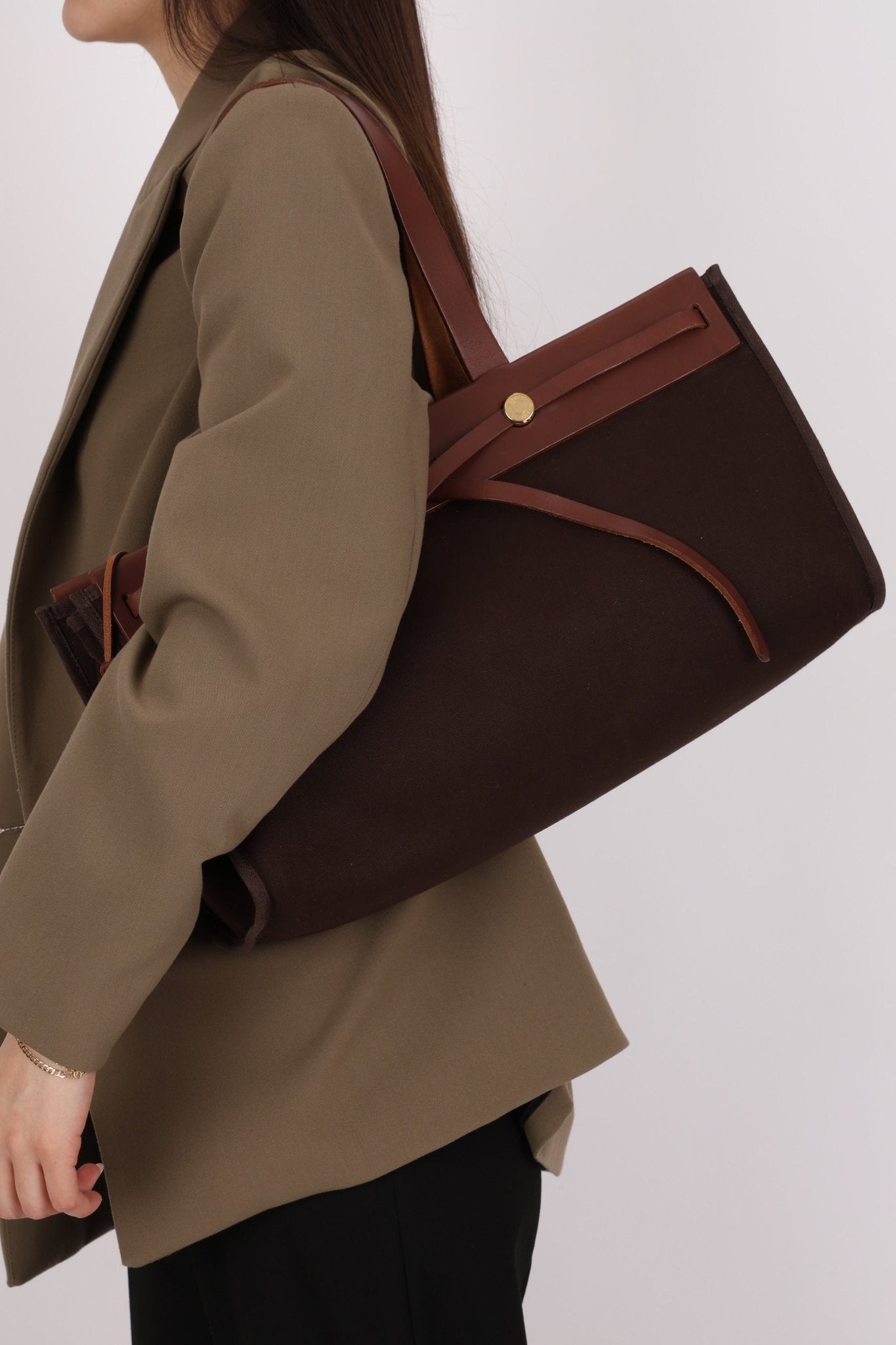 Hermès 2002 Rouge Sellier Vache Hunter and Ebene Toile Cabas Herbag 38 GHW - FashioNica