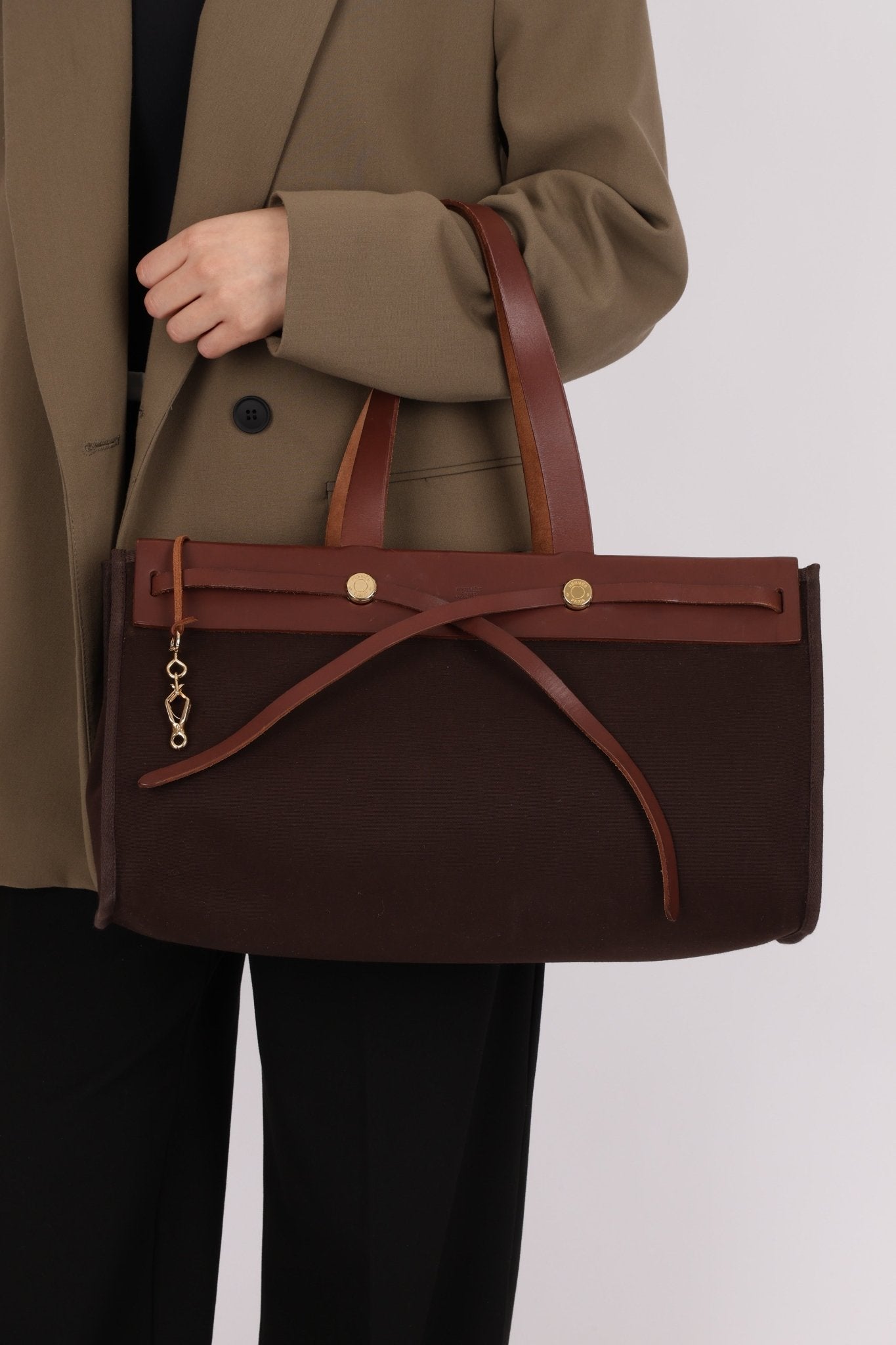 Hermès 2002 Rouge Sellier Vache Hunter and Ebene Toile Cabas Herbag 38 GHW - FashioNica