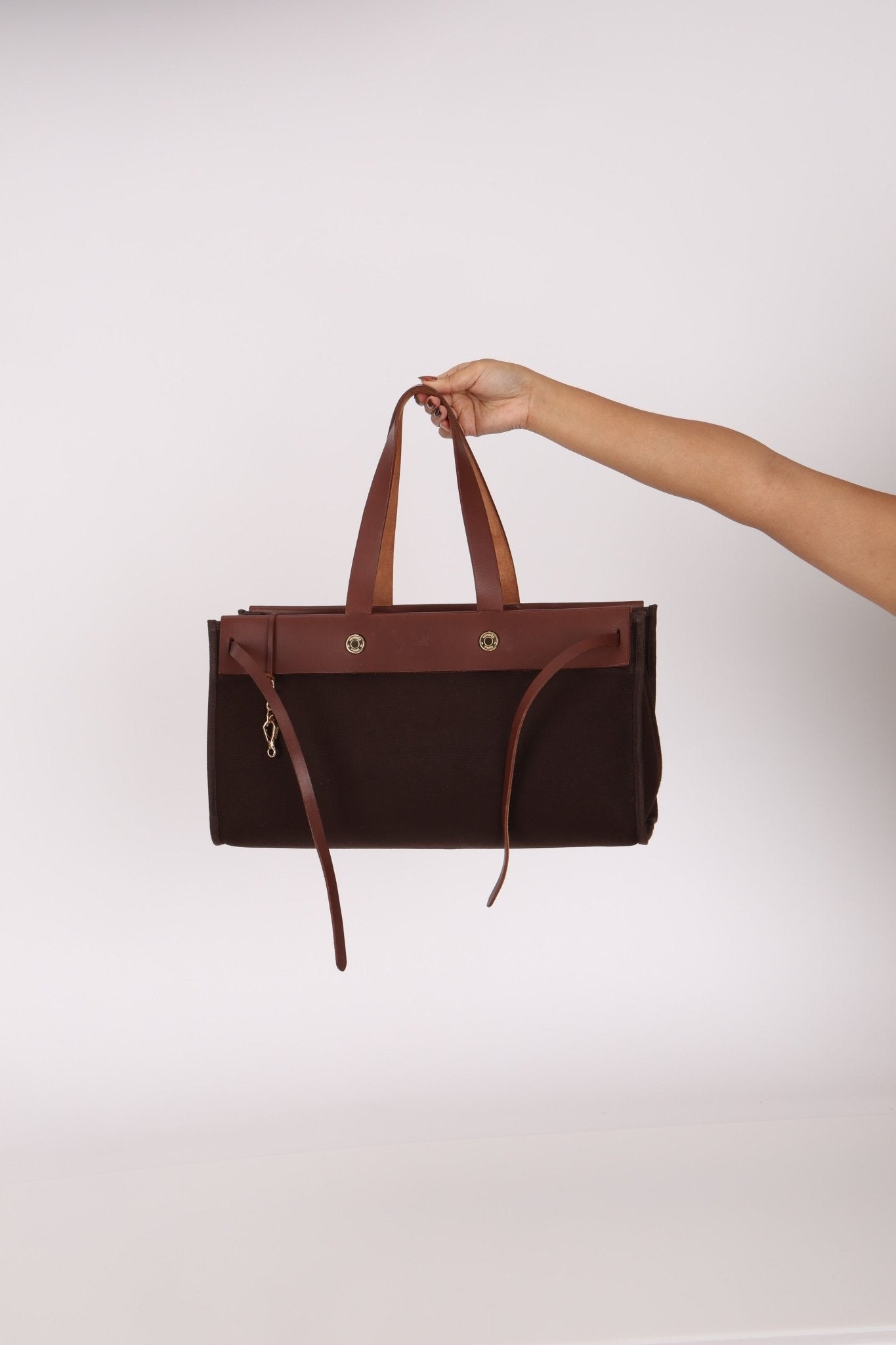 Hermès 2002 Rouge Sellier Vache Hunter and Ebene Toile Cabas Herbag 38 GHW - FashioNica