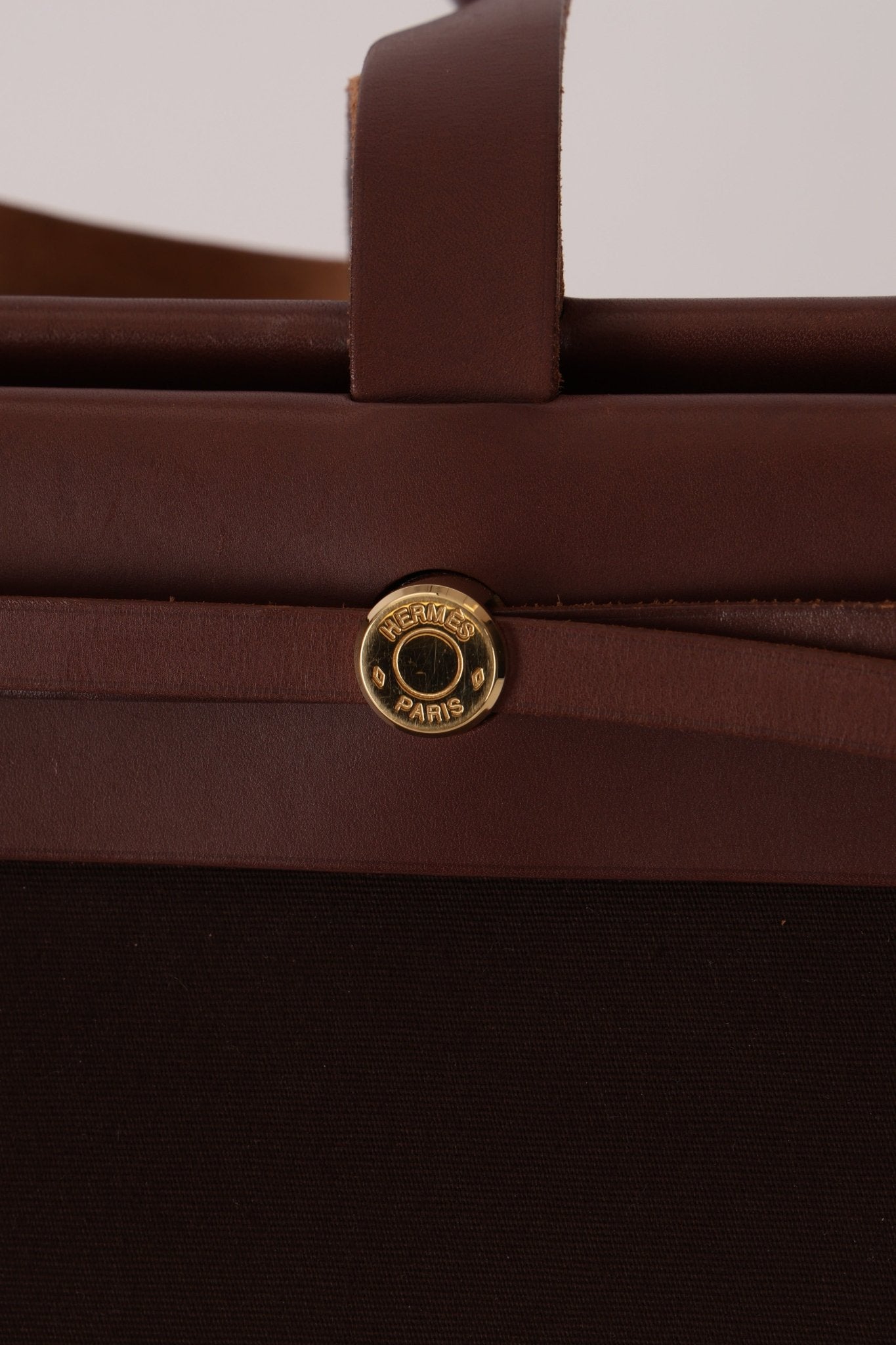 Hermès 2002 Rouge Sellier Vache Hunter and Ebene Toile Cabas Herbag 38 GHW - FashioNica