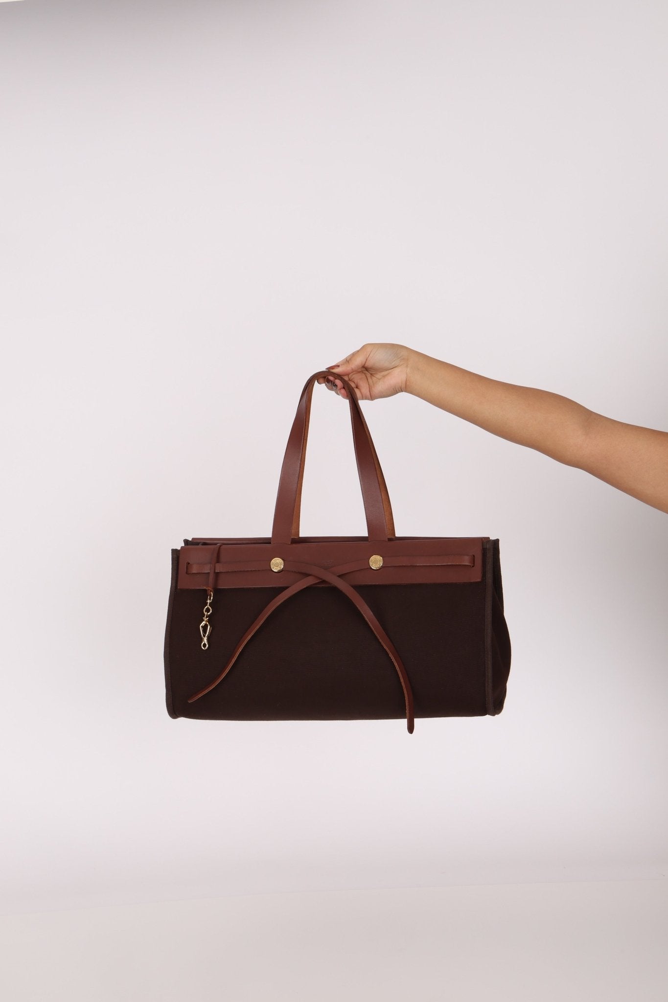 Hermès 2002 Rouge Sellier Vache Hunter and Ebene Toile Cabas Herbag 38 GHW - FashioNica