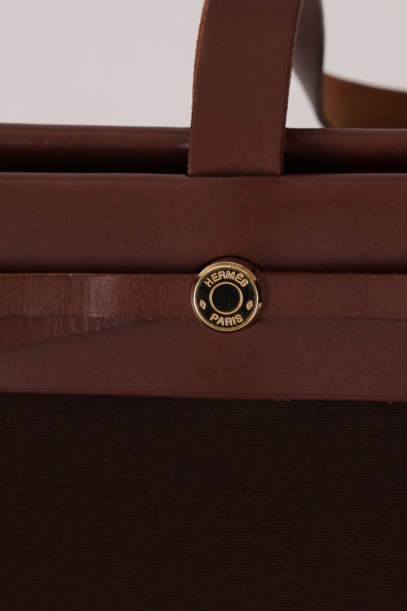 Hermès 2002 Rouge Sellier Vache Hunter and Ebene Toile Cabas Herbag 38 GHW - FashioNica