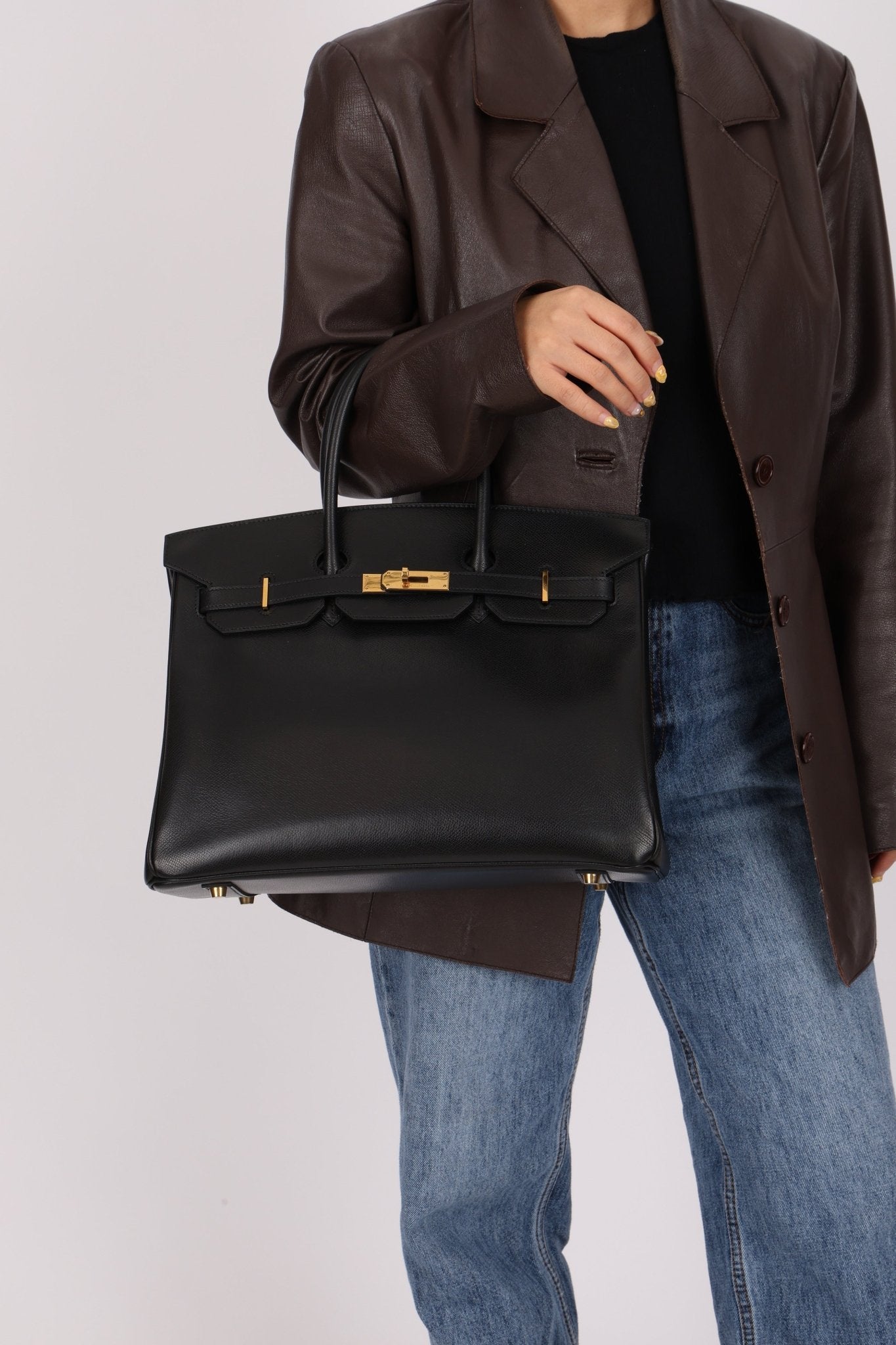 Hermès 2003 Noir Courchevel Retourne Birkin 35 GHW - FashioNica