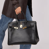 Hermès 2003 Noir Courchevel Retourne Birkin 35 GHW - FashioNica