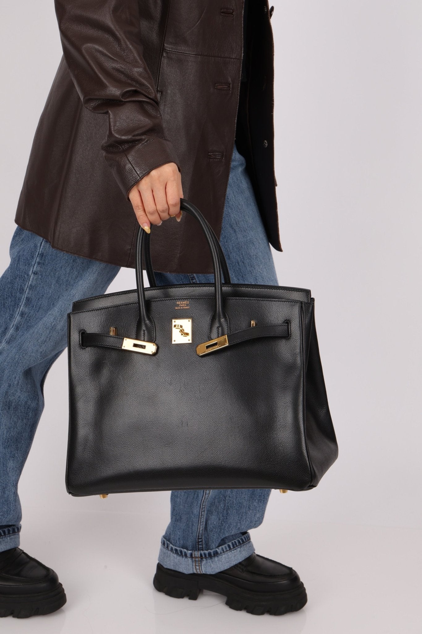 Hermès 2003 Noir Courchevel Retourne Birkin 35 GHW - FashioNica