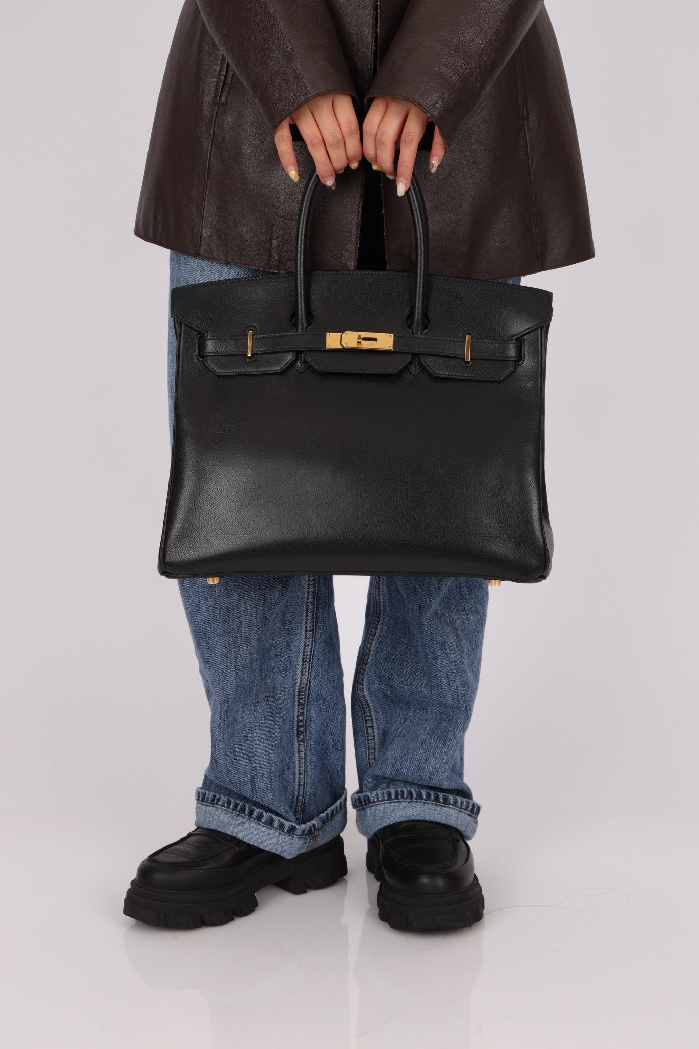 Hermès 2003 Noir Courchevel Retourne Birkin 35 GHW - FashioNica