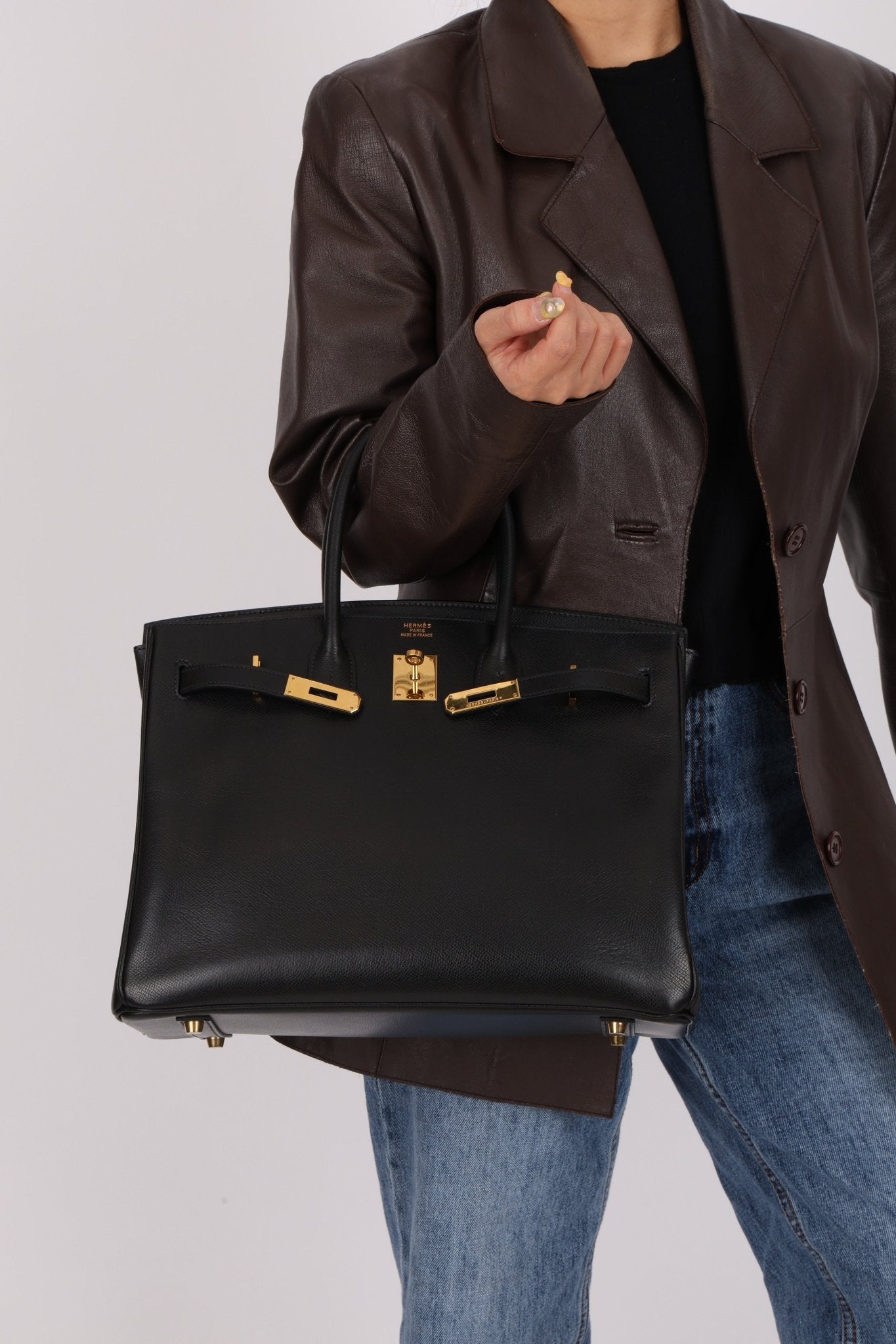 Hermès 2003 Noir Courchevel Retourne Birkin 35 GHW - FashioNica