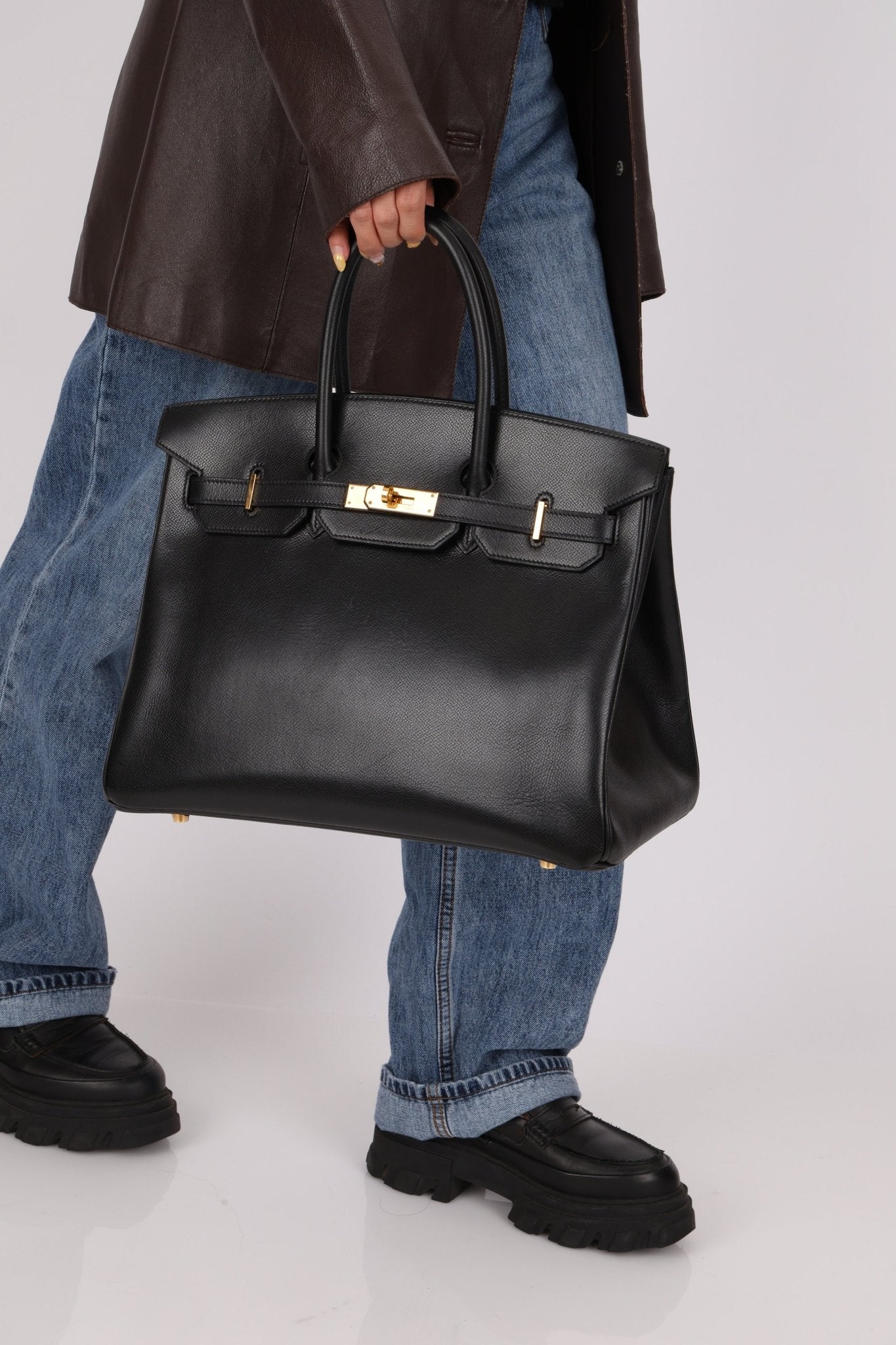 Hermès 2003 Noir Courchevel Retourne Birkin 35 GHW - FashioNica