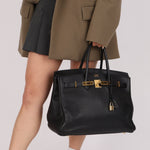 Hermès 2004 Noir Clemence Birkin 35 Retourne GHW - FashioNica