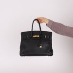 Hermès 2004 Noir Clemence Birkin 35 Retourne GHW - FashioNica