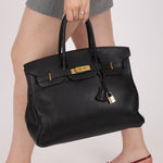 Hermès 2004 Noir Clemence Birkin 35 Retourne GHW - FashioNica