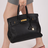Hermès 2004 Noir Clemence Birkin 35 Retourne GHW - FashioNica