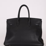 Hermès 2004 Noir Clemence Birkin 35 Retourne GHW - FashioNica