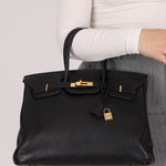 Hermès 2004 Noir Clemence Birkin 35 Retourne GHW - FashioNica