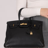 Hermès 2004 Noir Clemence Birkin 35 Retourne GHW - FashioNica