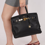 Hermès 2004 Noir Clemence Birkin 35 Retourne GHW - FashioNica