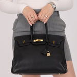 Hermès 2004 Noir Clemence Birkin 35 Retourne GHW - FashioNica