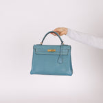 Hermès 2005 Bleu Jean Epsom Retourne Kelly 32 GHW - FashioNica