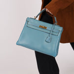 Hermès 2005 Bleu Jean Epsom Retourne Kelly 32 GHW - FashioNica