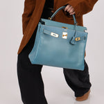 Hermès 2005 Bleu Jean Epsom Retourne Kelly 32 GHW - FashioNica