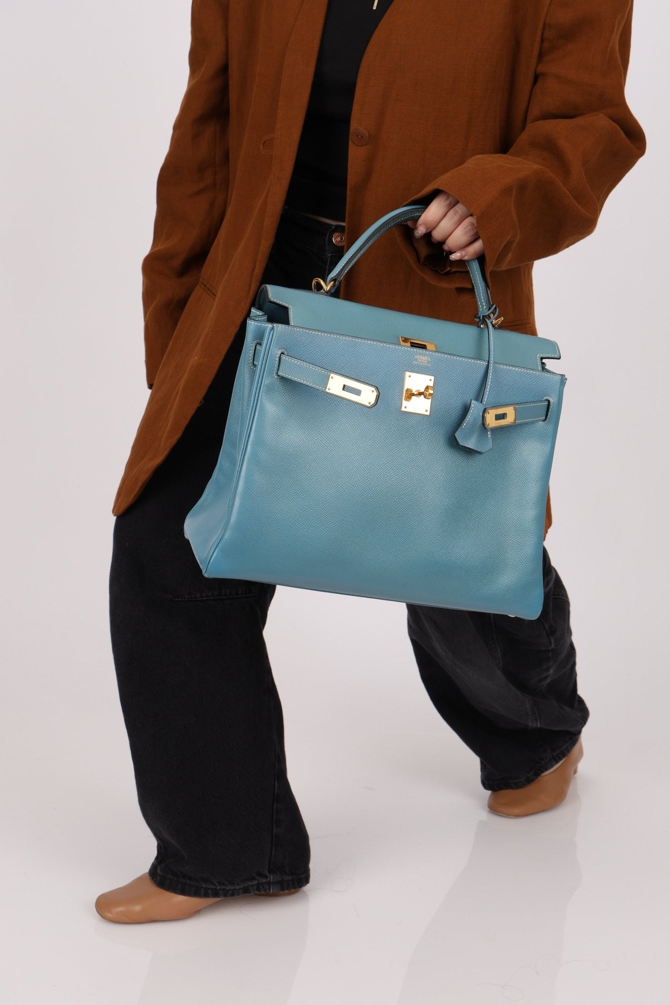 Hermès 2005 Bleu Jean Epsom Retourne Kelly 32 GHW - FashioNica