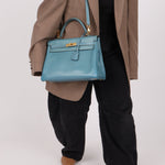 Hermès 2005 Bleu Jean Epsom Retourne Kelly 32 GHW - FashioNica
