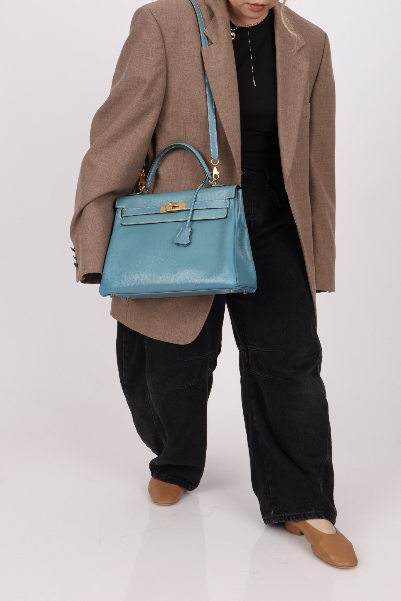 Hermès 2005 Bleu Jean Epsom Retourne Kelly 32 GHW - FashioNica