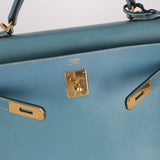 Hermès 2005 Bleu Jean Epsom Retourne Kelly 32 GHW - FashioNica
