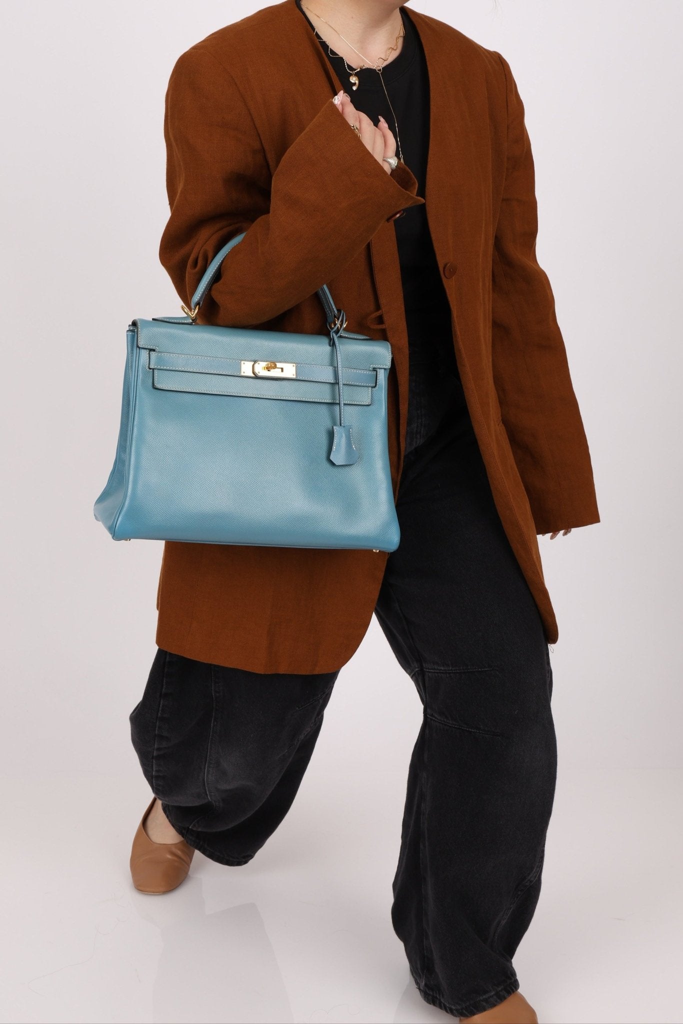 Hermès 2005 Bleu Jean Epsom Retourne Kelly 32 GHW - FashioNica