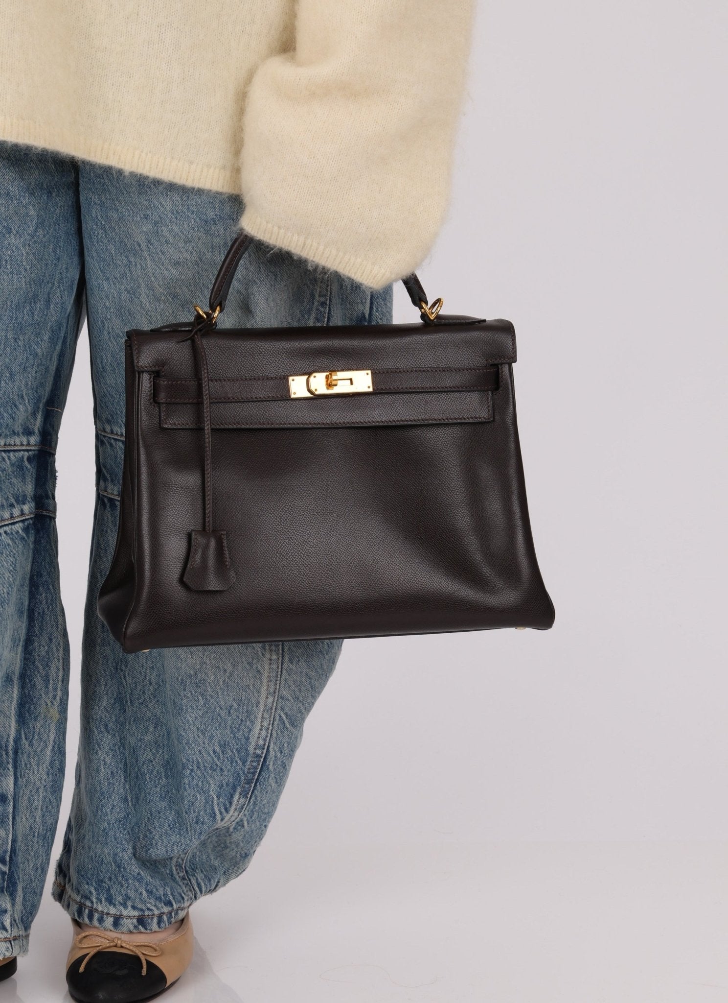 Hermès 2005 Chocolate Epsom Retourne Kelly 32 GHW - FashioNica