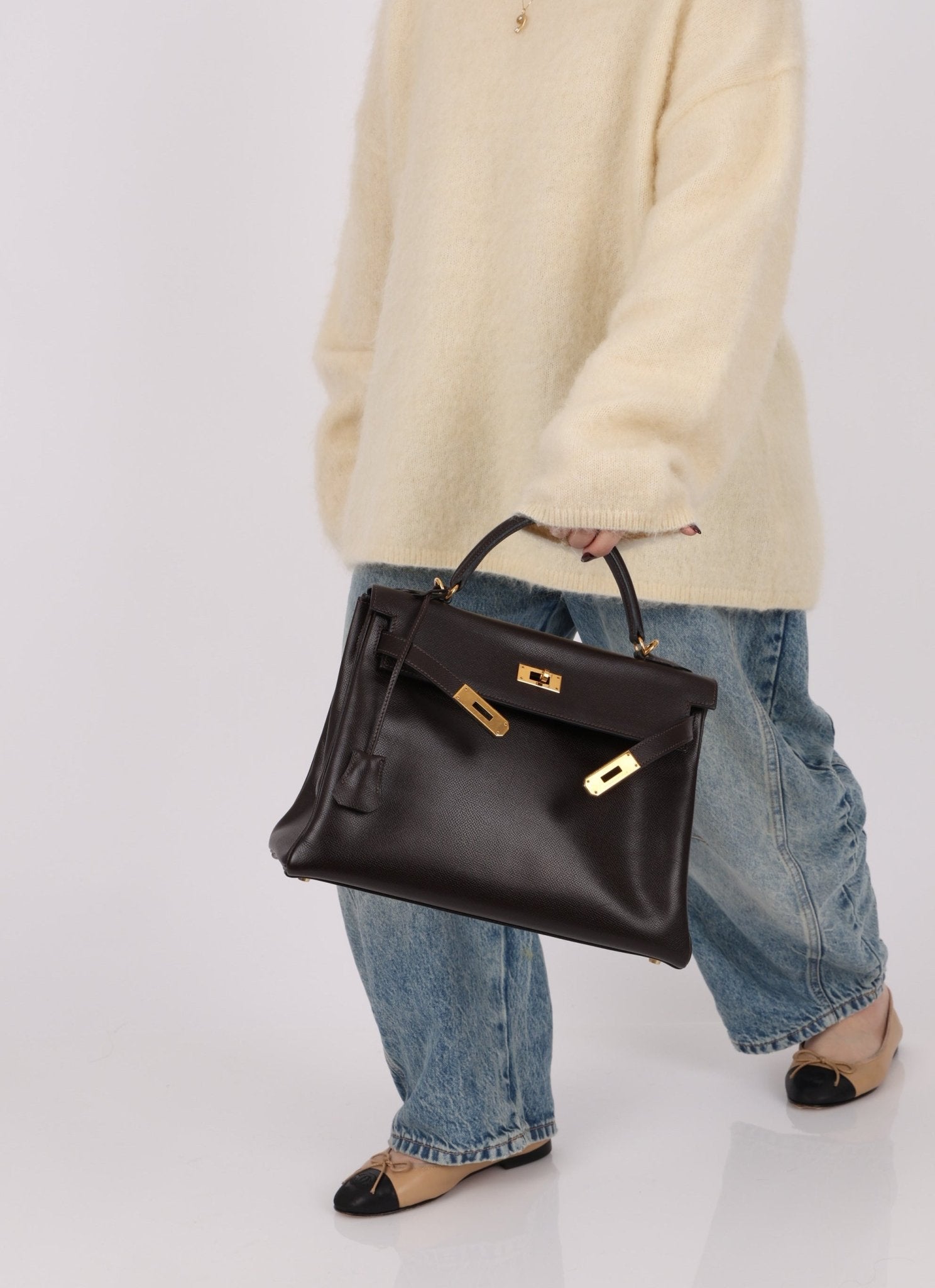 Hermès 2005 Chocolate Epsom Retourne Kelly 32 GHW - FashioNica