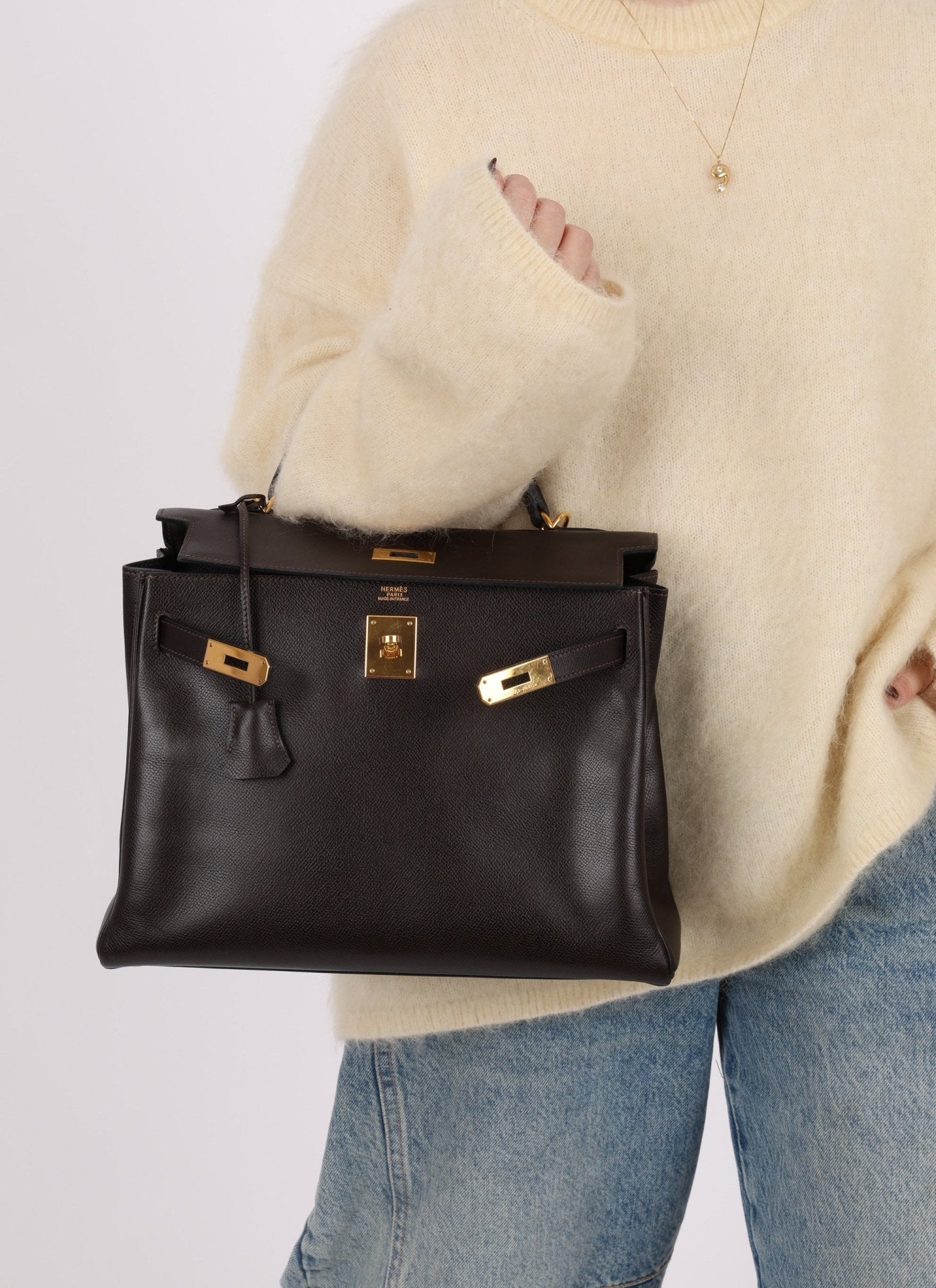 Hermès 2005 Chocolate Epsom Retourne Kelly 32 GHW - FashioNica