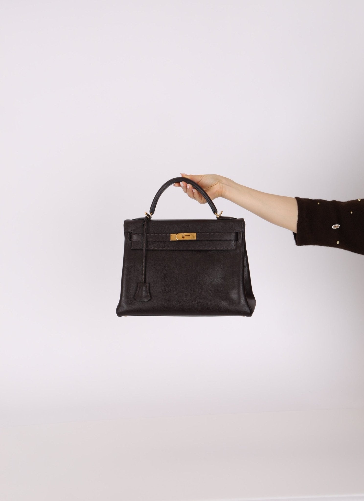 Hermès 2005 Chocolate Epsom Retourne Kelly 32 GHW - FashioNica