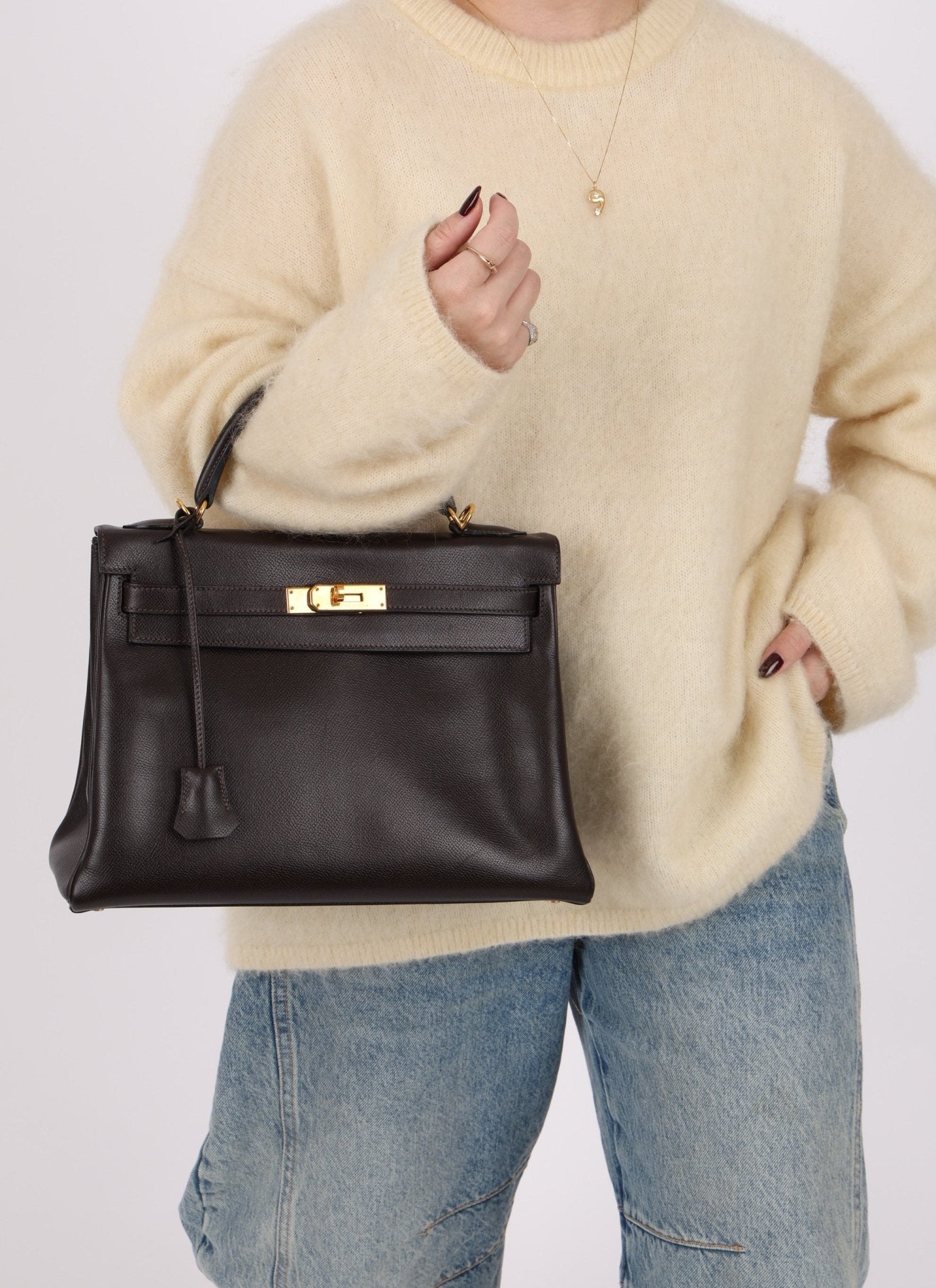 Hermès 2005 Chocolate Epsom Retourne Kelly 32 GHW - FashioNica