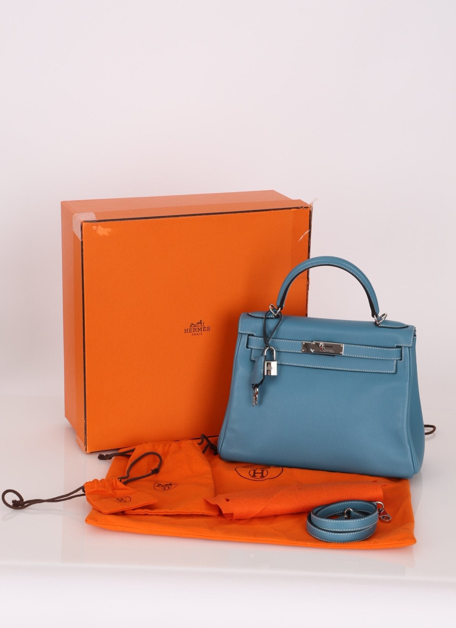 Hermès 2006 Bleu Jean Swift Retourne Kelly 28 PHW - FashioNica